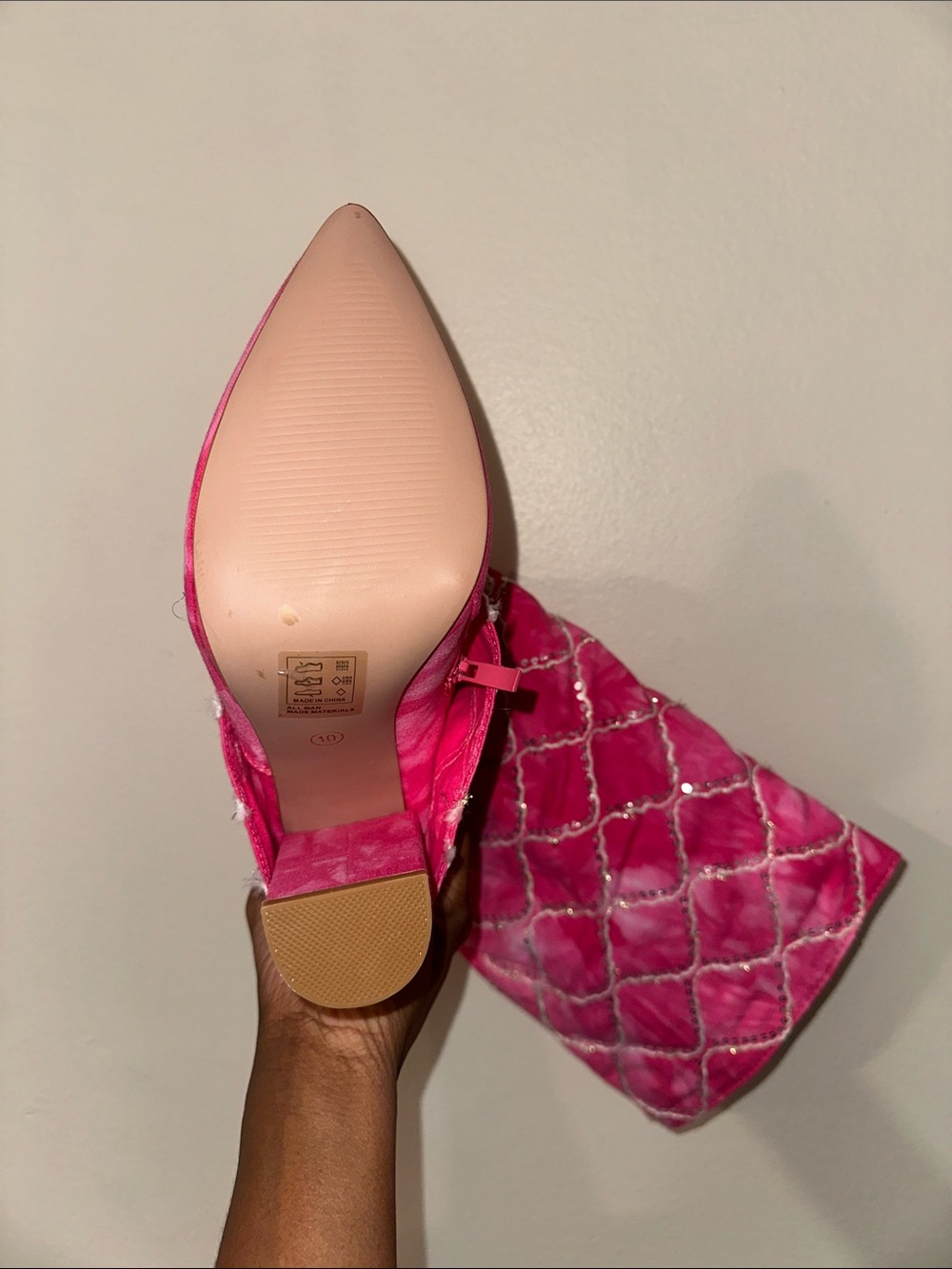 High Pink Patterned Block Heel Boot - Picture 2 of 3